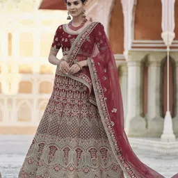 Fusionic Embroidered Velvet Semi-Stitched Lehenga & Unstitched Blouse With Dupatta-picture-32