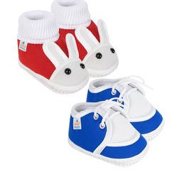 NESKA MODA 12 To 18 Month Non Slip Baby Boys & Baby Girl 2 Pair Combo Cotton Rabbit & Lace Booties-56