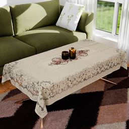Aura Cream-Coloured Floral Anti-Skid Cotton 4-Seater Table Cover-image-7