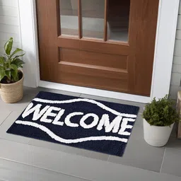 Kuber Industries 6Pcs Blue & Coffee Brown Printed Rectangle Anti Skid Doormats-79