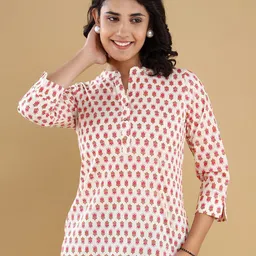 VASVI Floral Print Mandarin Collar Cotton Top-picture-37