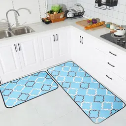 Kuber Industries Blue Printed Anti-Slip Floor Runner & Doormat-24