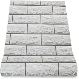 INDIAN ROYALS Grey & White Printed Brick Lines Waterproof Wallpaper-image-74