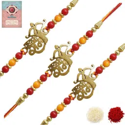 MEIRA JEWELLERY Set Of 3 Rakhi With Roli Chawal & Greetings Card Set-image-99