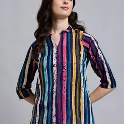 Anouk Rustic Striped Mandarin Collar Straight Kurti-image-10