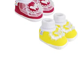 NESKA MODA 12 To 18 Month Non Slip Baby Girls Pack of 2 Pair Soft Cotton Butterfly Frill Booties-picture-15