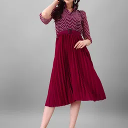 Femvy Printed Puff Sleeve Georgette Fit & Flare Dress-image-18