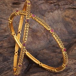 Kushal's Fashion Jewellery Set Of 2 Gold-Plated Ruby-Studded Bangles-39