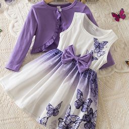 YK Girls Ombre Dyed Bow Fit & Flare Dress With Shrug-image-33