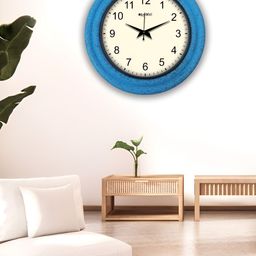 OLIVE TREE Blue & White Wooden Round Analogue Wall Clock-picture-12