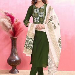 MOJILAA Women Ethnic Motifs Printed Regular Beads and Stones Kurta with Trousers & With Dupatta-image-72