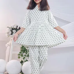 misbis Girls Floral Printed Mandarin Collar Pure Cotton Tunic & Trouser-picture-9
