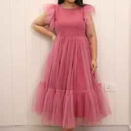 Swadeshi Shringaar Fit and Flare Flutter Sleeves Midi Dress-image-15