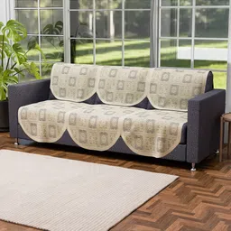 Kuber Industries Cream-Coloured Set of 10 Self Design Cotton 5 Seater Sofa Covers image 3
