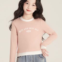 LULU & SKY Girls Typography Print Colourblocked Cotton Top-image-33