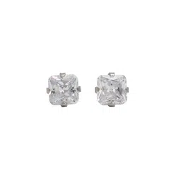 STUDEX Stainless Steel Silver-Plated Cubic Zirconia Studded Circular Shaped Studs-3