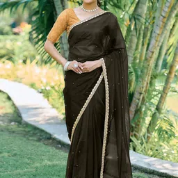 KALINI Embellished Beads and Stones Supernet Saree-image-97
