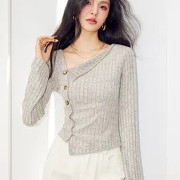 HERE&NOW Women V-Neck Long Sleeves Top-picture-1