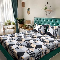 KLOTTHE Grey & Black Geometric Printed 300 TC Bedsheet With 2 Pillow Covers 2.50 m x 2.25m-29