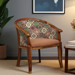 amberville from pepperfry Stalley Sheesham Wood Arm Chair In Brown Velvet Dual Print & Scratch Resistant Rustic Teak Finish-picture-6