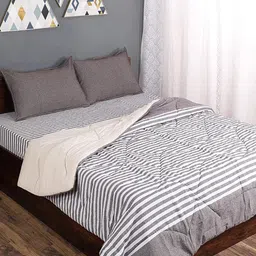 Saral Home Grey & White Striped Mild Winter 210 GSM Double Bed Quilt-image-60