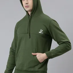 TOM BURG Men Olive Green Hooded Fleece Sweatshirt-image-26