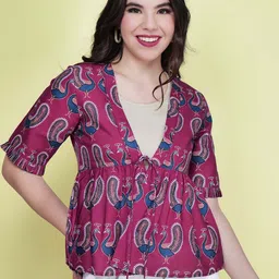 CHARMGAL Ethnic Motifs Printed Tailored Jacket-image-61