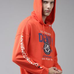 u.s. polo assn. denim co. U S Polo Assn Denim Co Men Orange Graphic Printed Pure Cotton Hooded Sweatshirt-picture-5