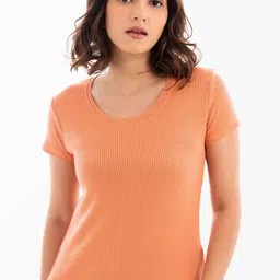 Halff Grey Women Ribbed Scoop Neck T-Shirt-image-38