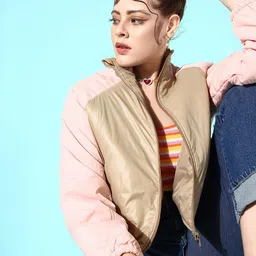 Mast & Harbour Women Classy Beige Solid Utility Jacket-image-61