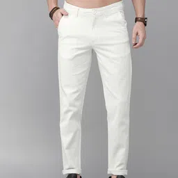 Roadster Men White Regular Fit Solid Regular Trousers-image-76
