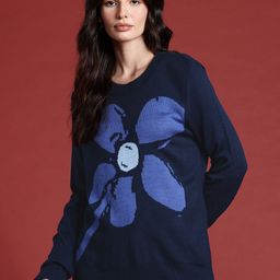 all about you Floral Design Full Sleeves Longline Sweater-image-63
