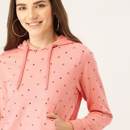 DressBerry Women Pink & Navy Blue Conversational Printed Hooded Sweatshirt-image-36
