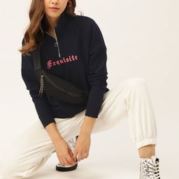 DressBerry Women Navy Blue Pure Cotton Printed Detail Sweatshirt-image-88