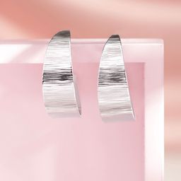 Rubans Rhodium-Plated Texture Curved Half Hoop Earrings-0