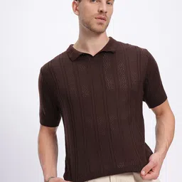 glitchez Open Knit Self-Striped Polo Collar T-shirt-picture-17