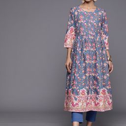 Biba Floral Printed Pure Cotton A-line Kurta with Trousers-image-60