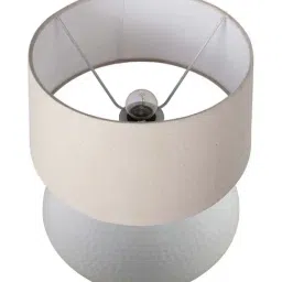 Homesake White Hammered Pitcher Table Lamp With Khadi Drum Shade (Bulb Included) - Set of 1 image 3