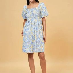 Honey by Pantaloons Sky Blue Floral Print A-Line Dress-picture-38