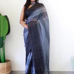 Saree Mall Grey Printed Sarees With Unstitched Blouse-picture-20