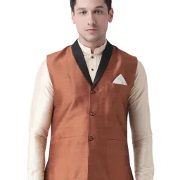 Deyann Brown Regular Fit Silk Jacket-image-9