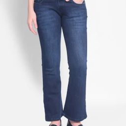 Crimsoune Club Blue Blended Flared Fit Mid Rise Bootcut Jeans-image-12