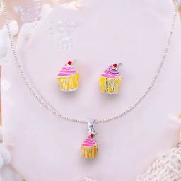 Taraash 925 Sterling Silver Cupcake Earring and Chain with Pendant Set for Kids-image-64