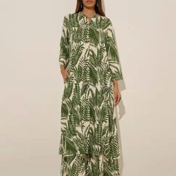 Utsa by Westside Green Foliage Printed A-Line Kurta-image-83
