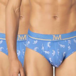 Macroman M-Series Blue Regular Fit Printed Briefs - Pack Of 2-image-35