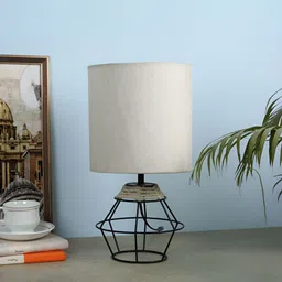 Two Moustaches White & Brown Metal Cylinder Shaped Table Lamp-image-63
