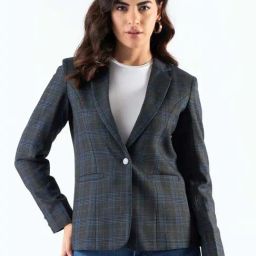 Powersutra Blue Regular Fit Checked Blazer-picture-24