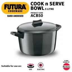 Hawkins Futura Black Nonstick Aluminium 23 cm Cook & Serve Pot with Lid, 5 L-34