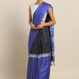 Vastranand Blue & Black Saree With Unstitched Blouse-picture-28