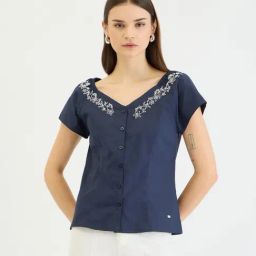 Elle Navy Blue Embellished Top-image-1
